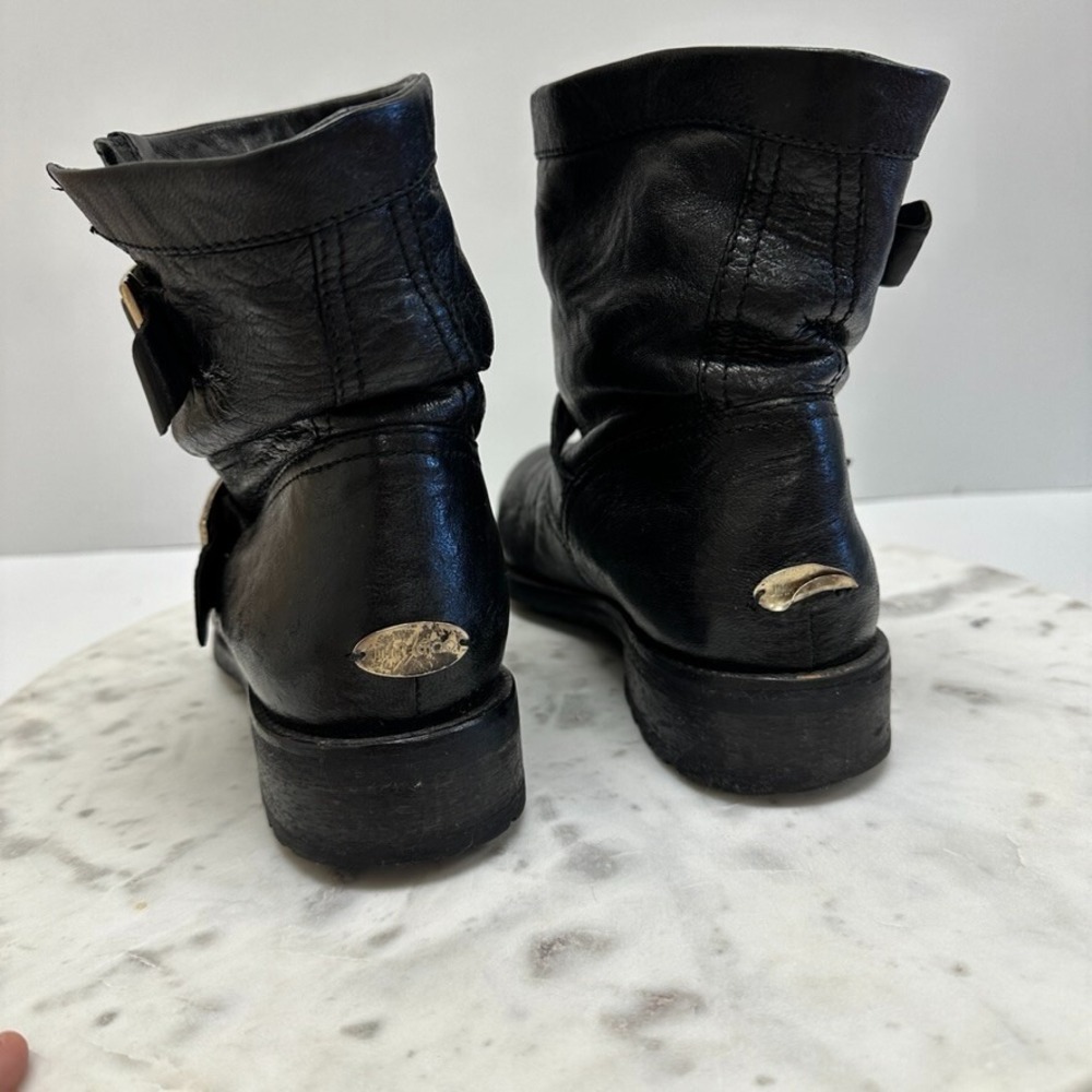 Jimmy‎ Choo Biker Boot Womens 39 9 Black Leather Ankle Buckles Pull On Moto Edgy - Picture 6 of 14